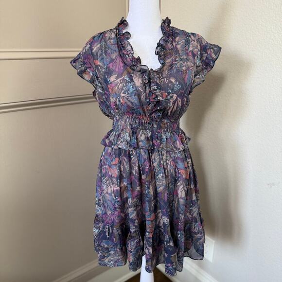 NWT REBECCA TAYLOR Women's Giverney Fleur Print Silk Blend Fit & Flare Dress S - Picture 1 of 6
